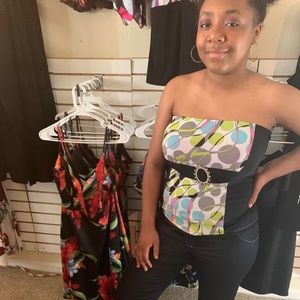 **Red Bugs Black,Blue & Green Halter**